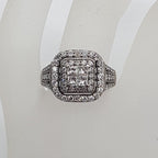 10ct White Gold Large Square Diamond Cluster Ring - Engagement Ring / Dress Ring