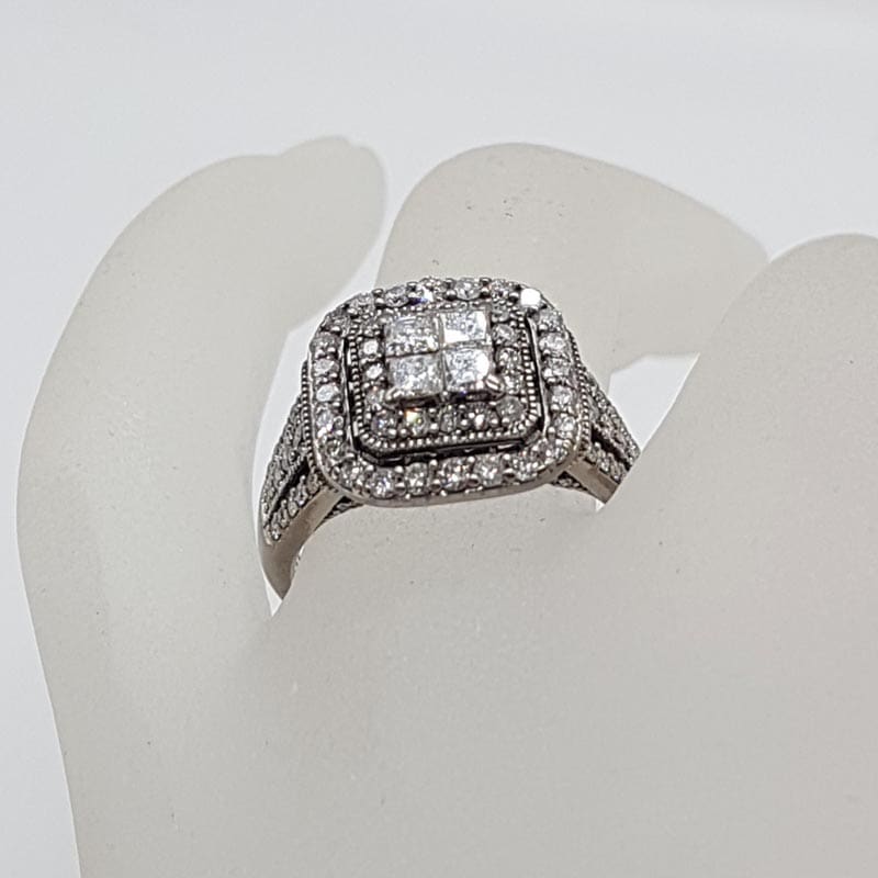 10ct White Gold Large Square Diamond Cluster Ring - Engagement Ring / Dress Ring