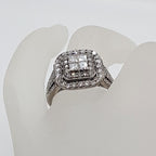 10ct White Gold Large Square Diamond Cluster Ring - Engagement Ring / Dress Ring