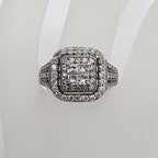10ct White Gold Large Square Diamond Cluster Ring - Engagement Ring / Dress Ring