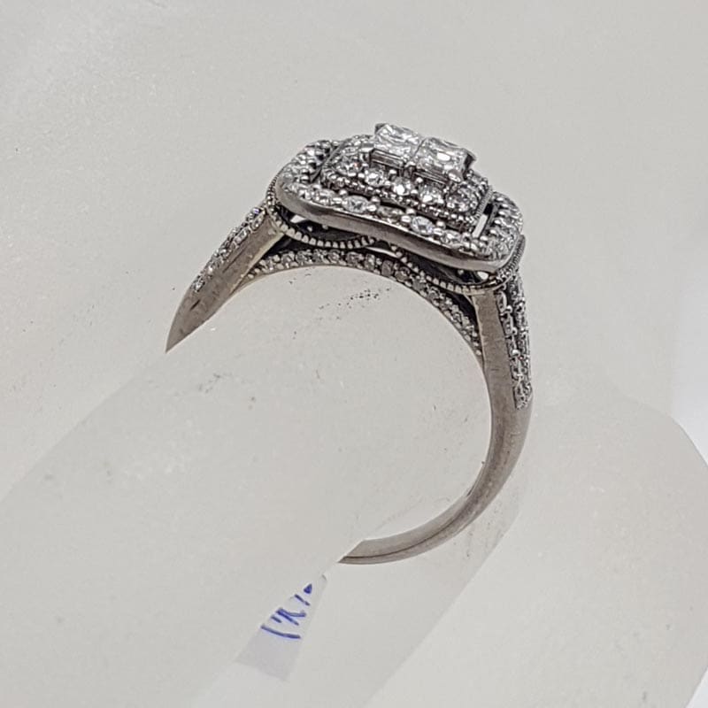 10ct White Gold Large Square Diamond Cluster Ring - Engagement Ring / Dress Ring