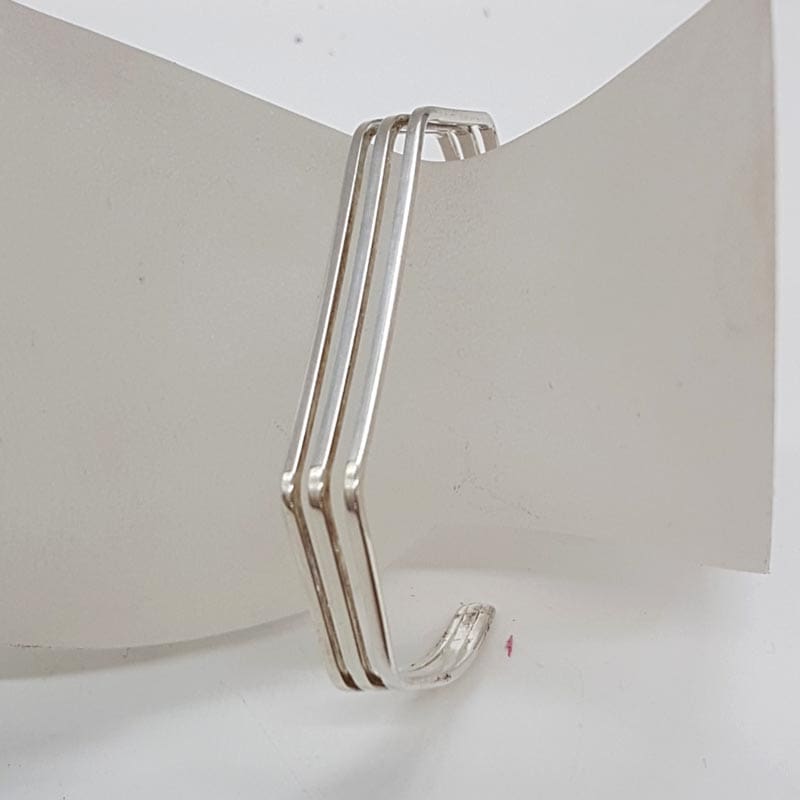 Sterling Silver Hexagonal Open Design Cuff Bangle