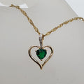 9ct Yellow Gold Created Emerald with Diamond Heart Pendant on Gold Chain