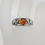 Sterling Silver Natural Amber Lucky Elephant Motif Ring