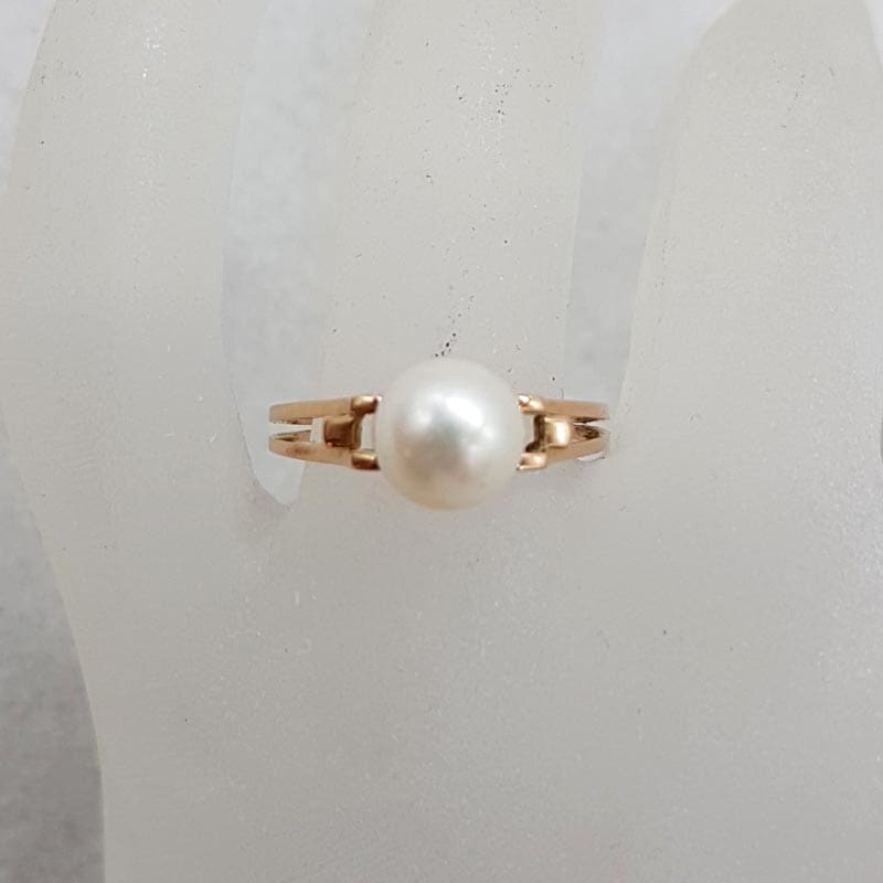 18ct Yellow Gold Cultured Pearl High Set Ring -  Antique / Vintage