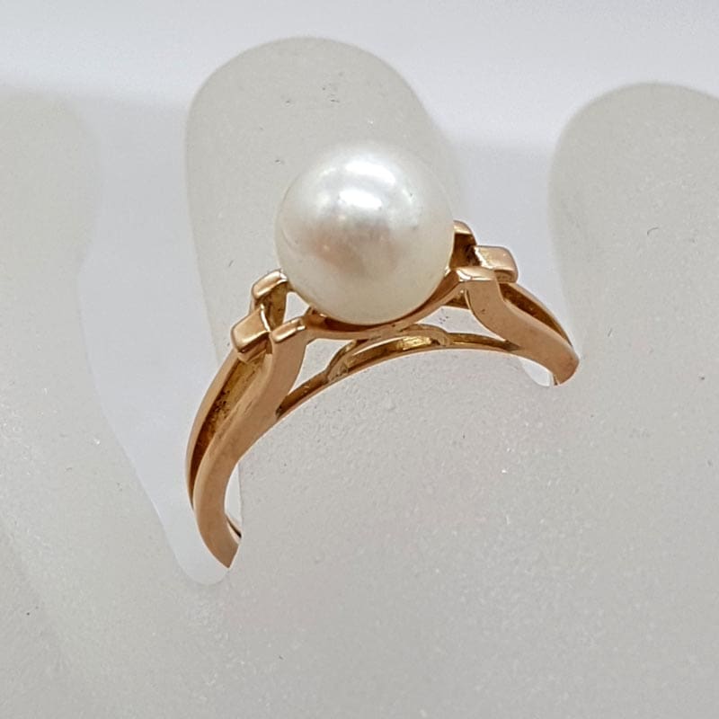 18ct Yellow Gold Cultured Pearl High Set Ring -  Antique / Vintage