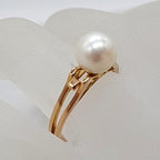 18ct Yellow Gold Cultured Pearl High Set Ring -  Antique / Vintage