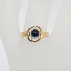 9ct Yellow Gold Round Cabochon Cut Topaz in Twist Design Ring - Vintage