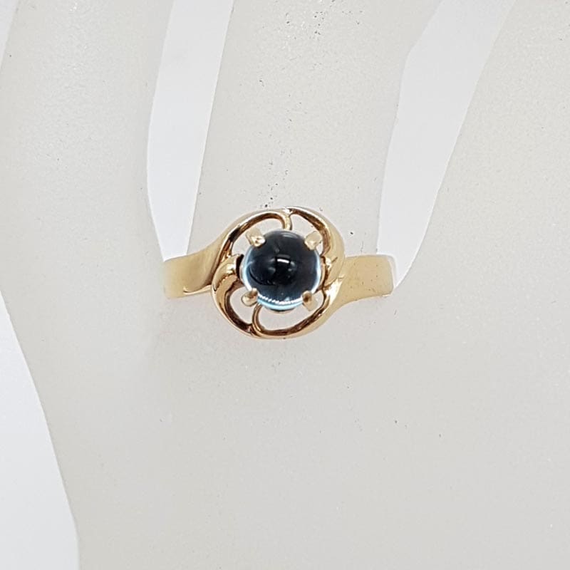 9ct Yellow Gold Round Cabochon Cut Topaz in Twist Design Ring - Vintage