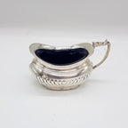Sterling Silver Hallmarked Birmingham 1899 Handled Mustard Pot with Blue Glass Insert - Antique / Vintage