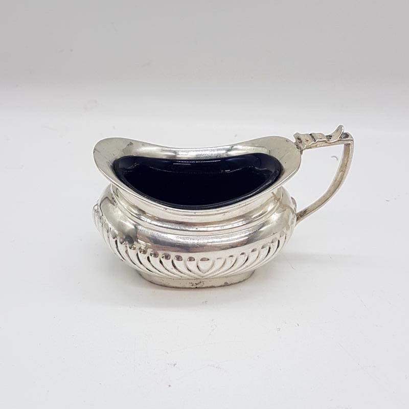 Sterling Silver Hallmarked Birmingham 1899 Handled Mustard Pot with Blue Glass Insert - Antique / Vintage