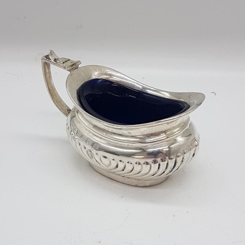 Sterling Silver Hallmarked Birmingham 1899 Handled Mustard Pot with Blue Glass Insert - Antique / Vintage