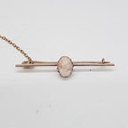 9ct Rose Gold Oval Pink Ladies Head Cameo on Bar Brooch - Antique / Vintage
