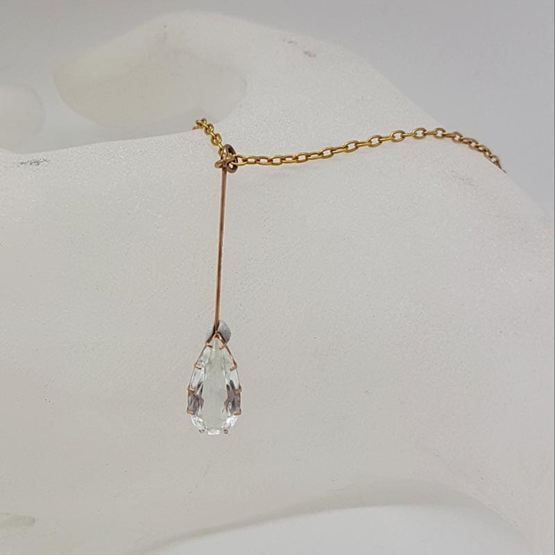 9ct Yellow Gold Aquamarine Bangle with matching Lavalier Drop Necklace /Chain - Set- Antique / Vintage