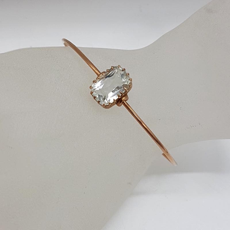9ct Yellow Gold Aquamarine Bangle with matching Lavalier Drop Necklace /Chain - Set- Antique / Vintage
