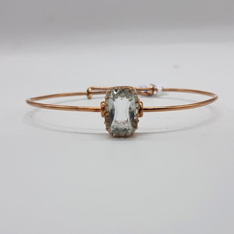 9ct Yellow Gold Aquamarine Bangle with matching Lavalier Drop Necklace /Chain - Set- Antique / Vintage