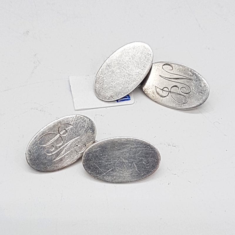 Sterling Silver Vintage Monogrammed Oval Cufflinks