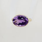 9ct Yellow Gold Amethyst Large / High Oval Bezel Set Ring