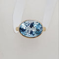 9ct Yellow Gold Topaz Blue Large / High Oval Bezel Set Ring