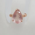 9ct Rose Gold Rose Quartz Large Claw Set Teardrop / Pear Shape Ring