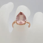 9ct Rose Gold Rose Quartz Large Claw Set Teardrop / Pear Shape Ring