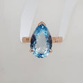 9ct Rose Gold Blue Topaz Large Claw Set Teardrop / Pear Shape Ring