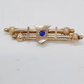 9ct Yellow Gold Blue Shield Bar Brooch - Antique / Vintage - Mackay &amp; Co.