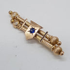9ct Yellow Gold Blue Shield Bar Brooch - Antique / Vintage - Mackay &amp; Co.