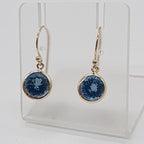 9ct Yellow Gold London Blue Topaz Round Bezel Set Drop Earrings