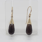 9ct Yellow Gold Smokey Quartz Teardrop / Pear Shape in Cone Drop Earrings