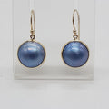9ct Yellow Gold Grey / Black / Blue Mabe Pearl Round Bezel Set Drop Earrings