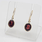 9ct Yellow Gold Garnet Oval Bezel Set Drop Earrings
