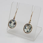 9ct Yellow Gold Green Amethyst / Prasiolite Oval Bezel Set Drop Earrings