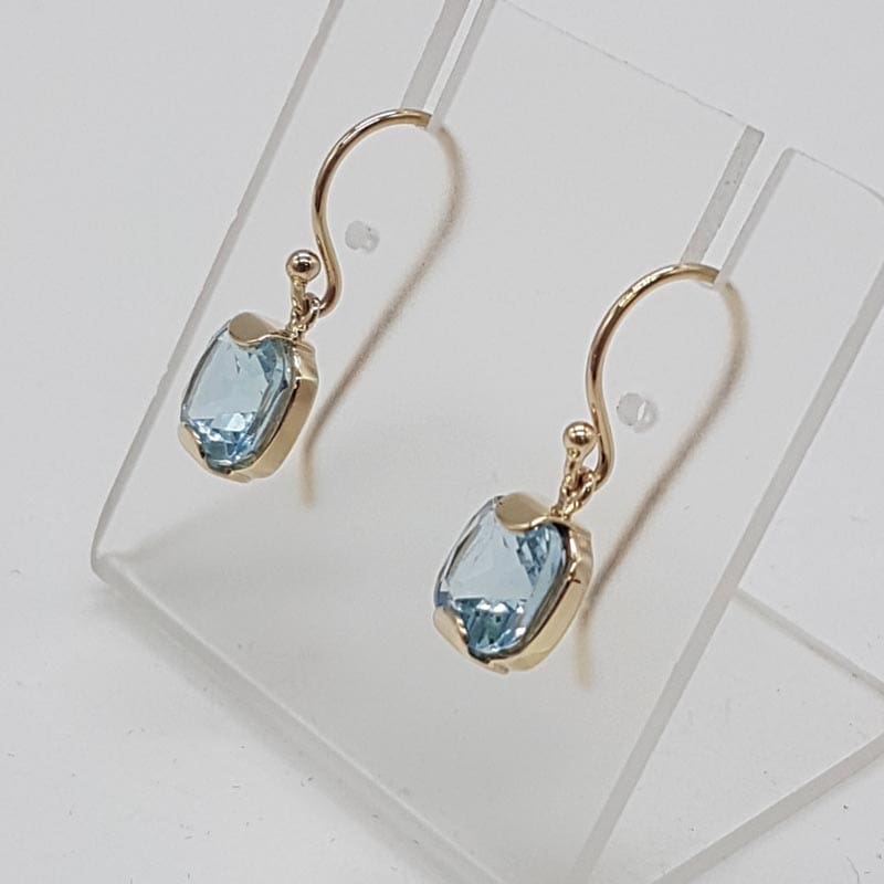 9ct Yellow Gold Square Blue Topaz Drop Earrings