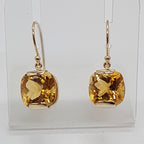9ct Yellow Gold Citrine Square Drop Earrings