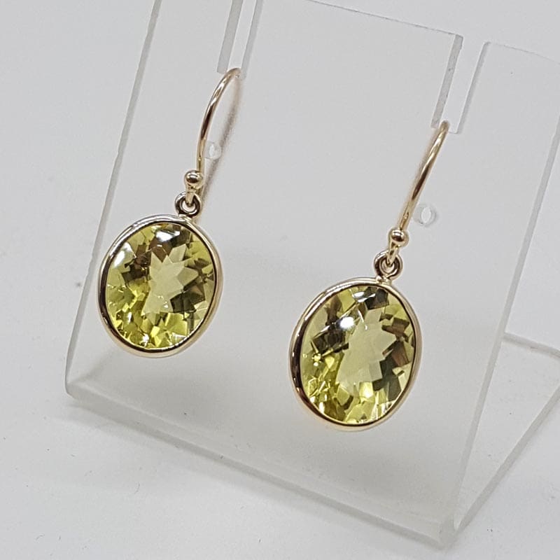 9ct Yellow Gold Lemon Citrine Oval Bezel Set Drop Earrings