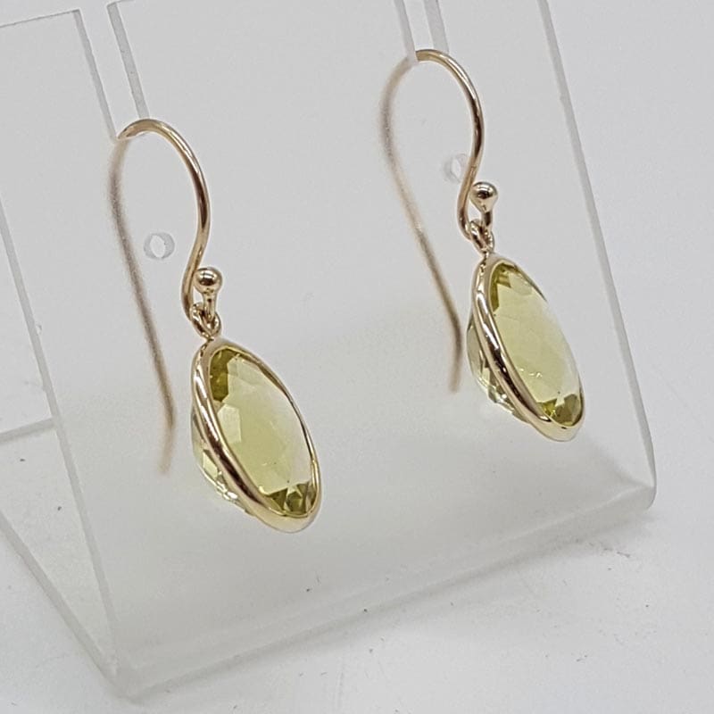 9ct Yellow Gold Lemon Citrine Oval Bezel Set Drop Earrings
