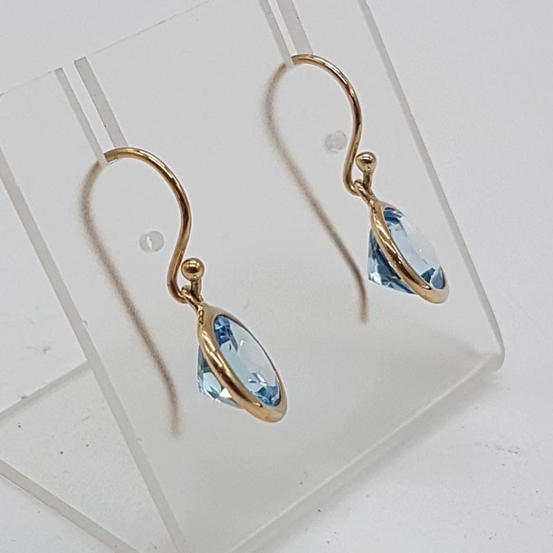 9ct Yellow Gold Topaz Round Bezel Set Drop Earrings