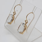 9ct Yellow Gold White Topaz Oval Claw Set Drop Earrings