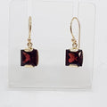9ct Yellow Gold Garnet Square Drop Earrings