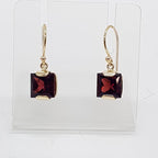 9ct Yellow Gold Garnet Square Drop Earrings