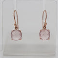 9ct Rose Gold Square Rose Quartz Claw Set Drop Earrings
