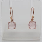 9ct Rose Gold Square Rose Quartz Claw Set Drop Earrings