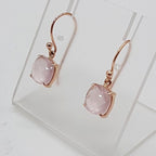 9ct Rose Gold Square Rose Quartz Claw Set Drop Earrings