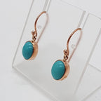 9ct Rose Gold Oval Natural Arizona Turquoise Bezel Set Drop Earrings