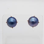 9ct Rose Gold Mabe Pearl Blue Black Claw Set Studs / Earrings