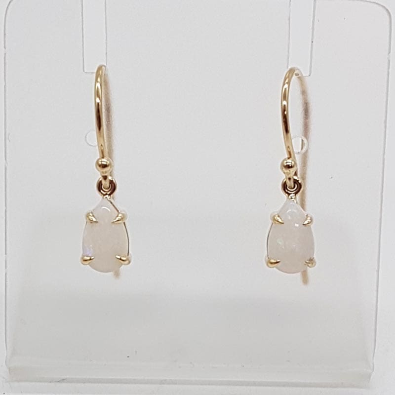 9ct Yellow Gold Solid Opal Teardrop / Pear Shaped Claw Set Earrings