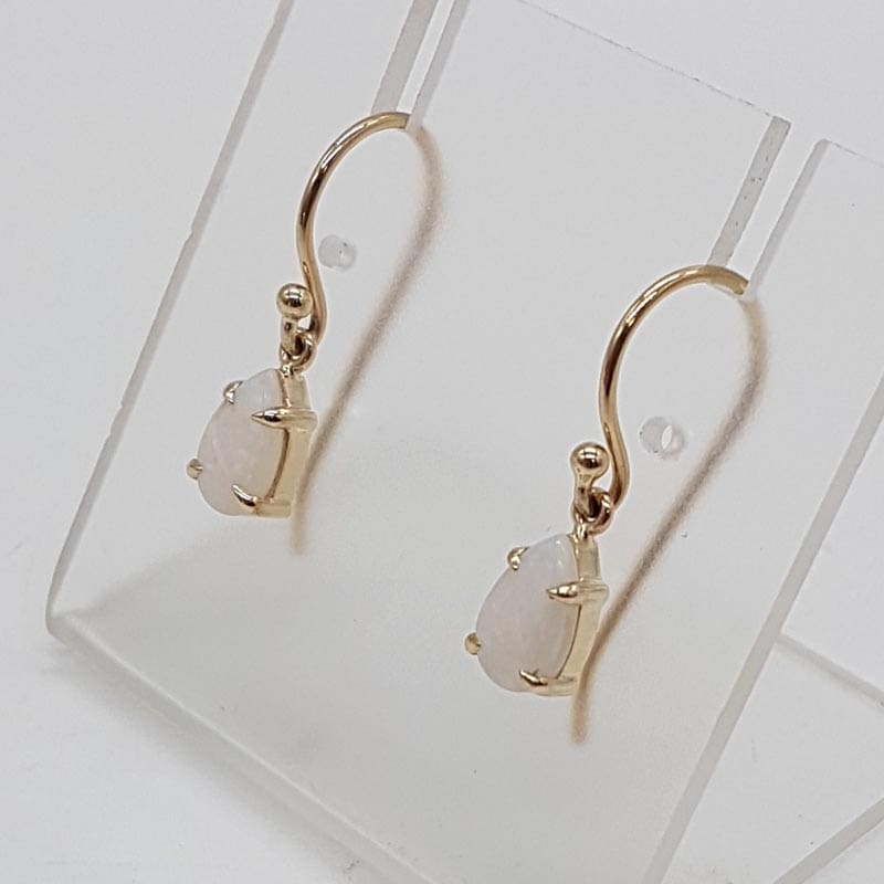 9ct Yellow Gold Solid Opal Teardrop / Pear Shaped Claw Set Earrings