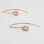 9ct Rose Gold Solid Opal White Bezel Set Long Drop Earrings - COOPER PEDY