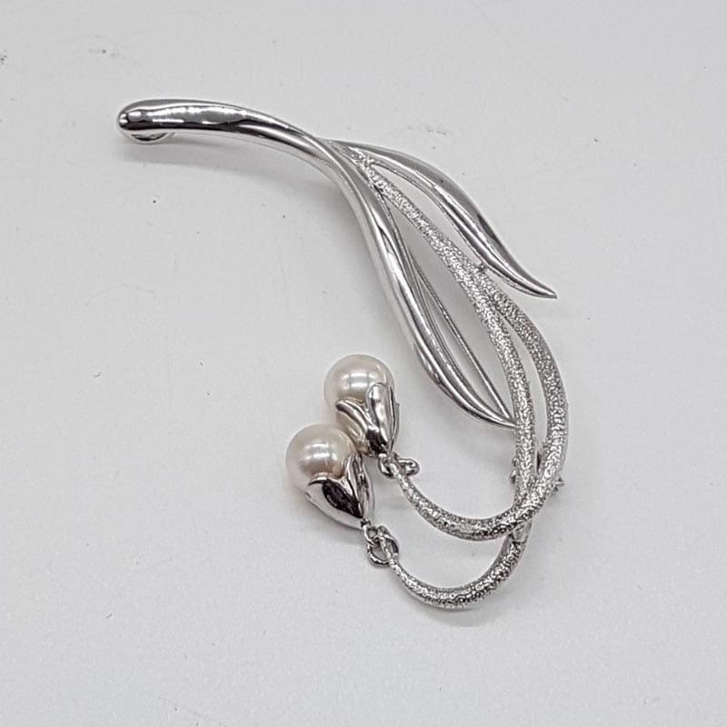 Sterling Silver Pearl Drop Lily of the Valley Brooch - Antique / Vintage